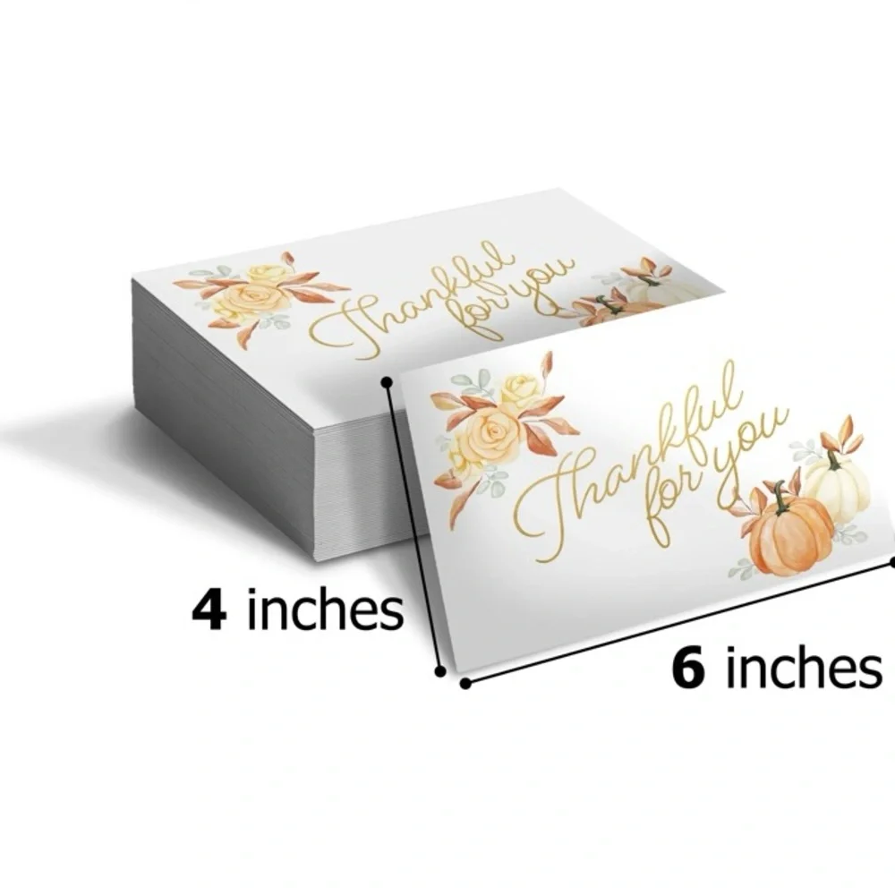 Set of 50 “Thankful for You” 4x6 Thank You Cards Fall Pumpkin Design Orange